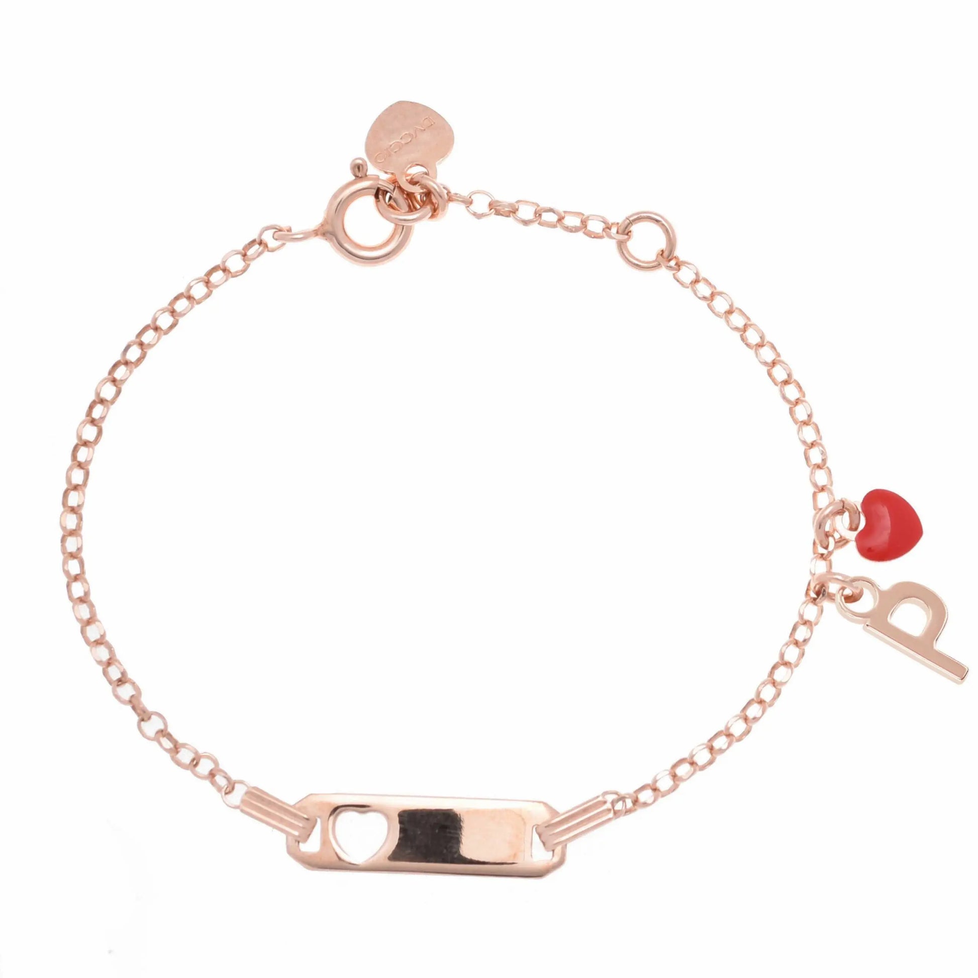 Bracciale argento 925 rosa e cuore rosso