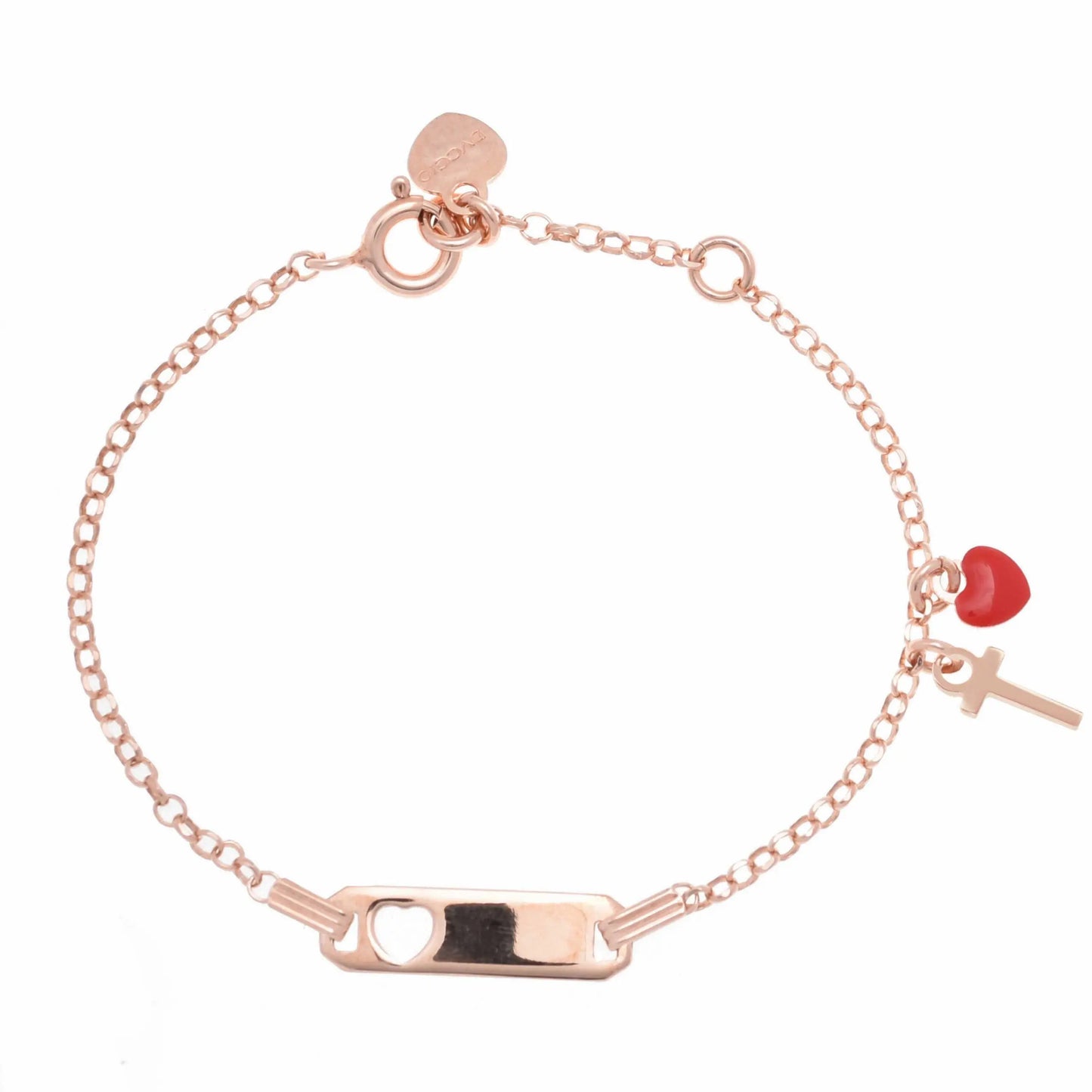 Bracciale argento 925 rosa e cuore rosso