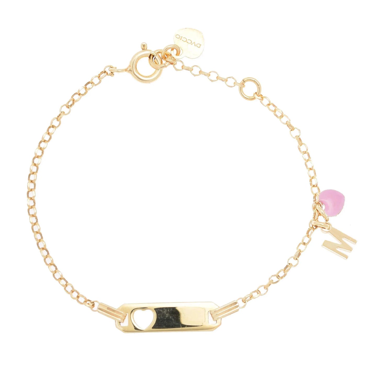 Bracciale argento giallo con cuore rosa