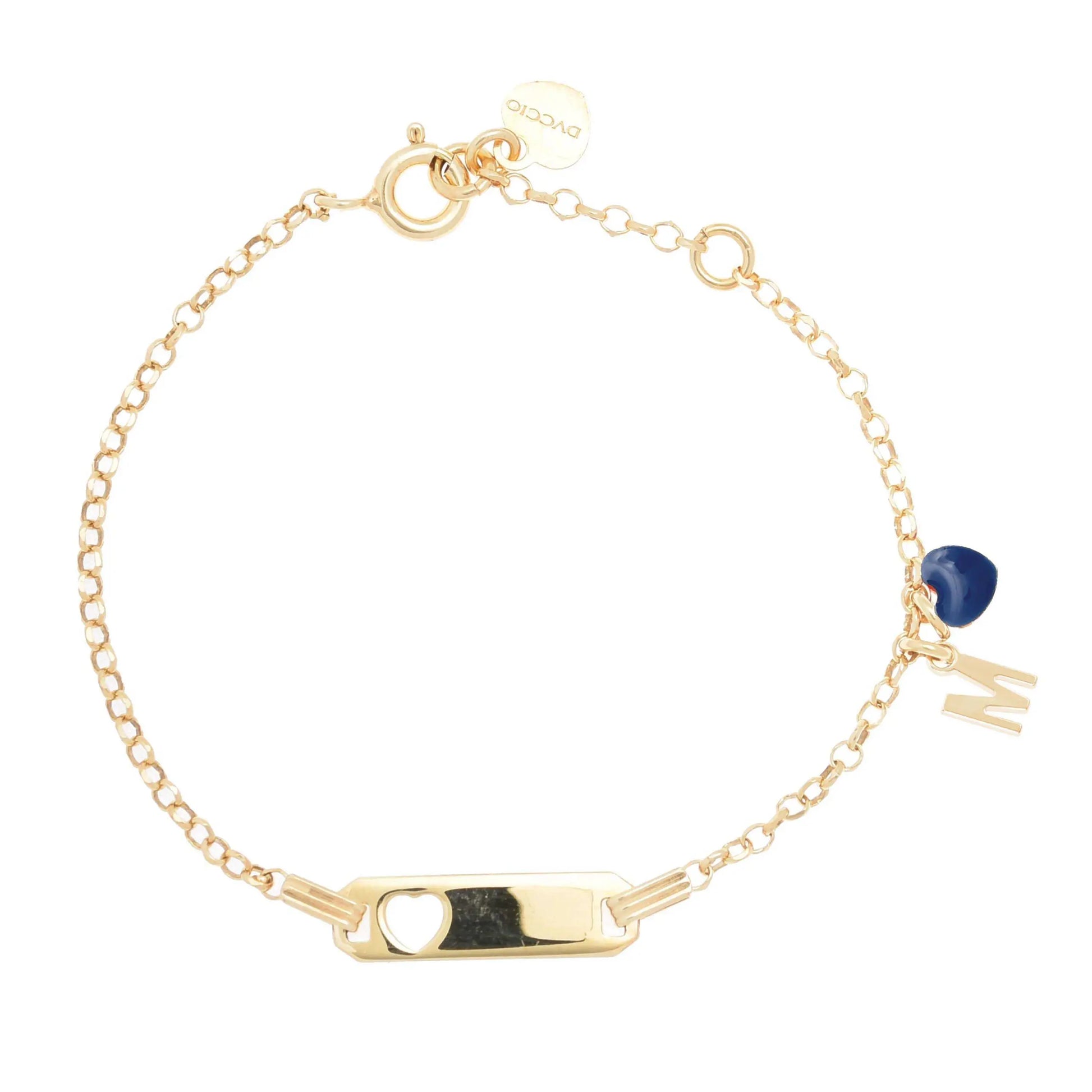 Bracciale argento 925 giallo con cuore blue