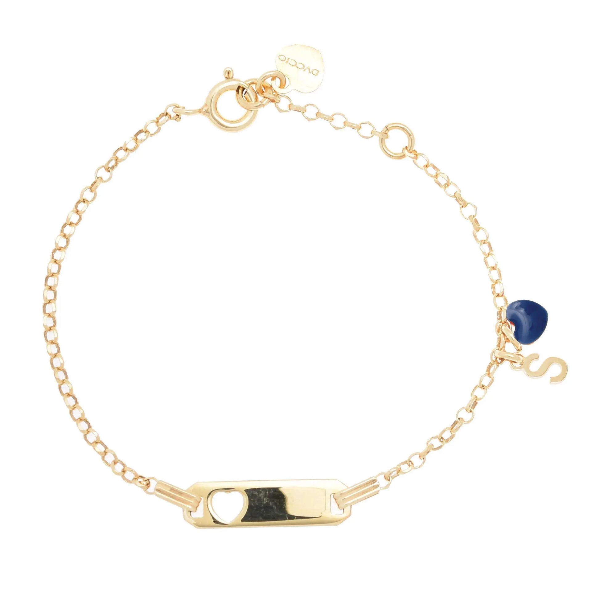 Bracciale argento 925 giallo con cuore blue