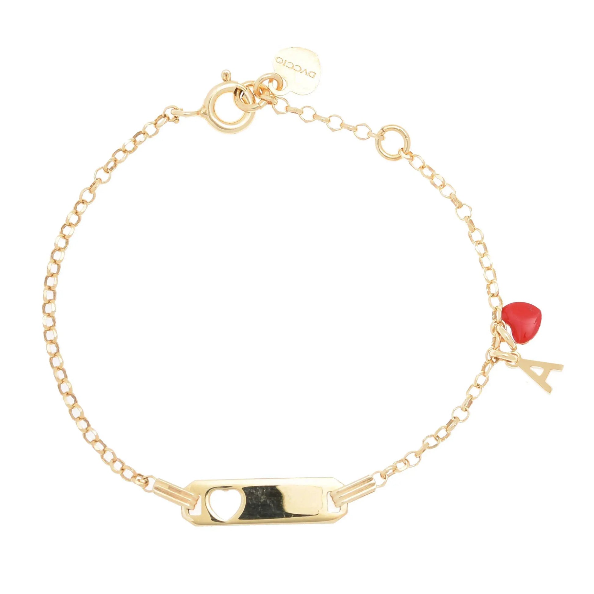 Bracciale in argento 925 giallo con cuore rosso