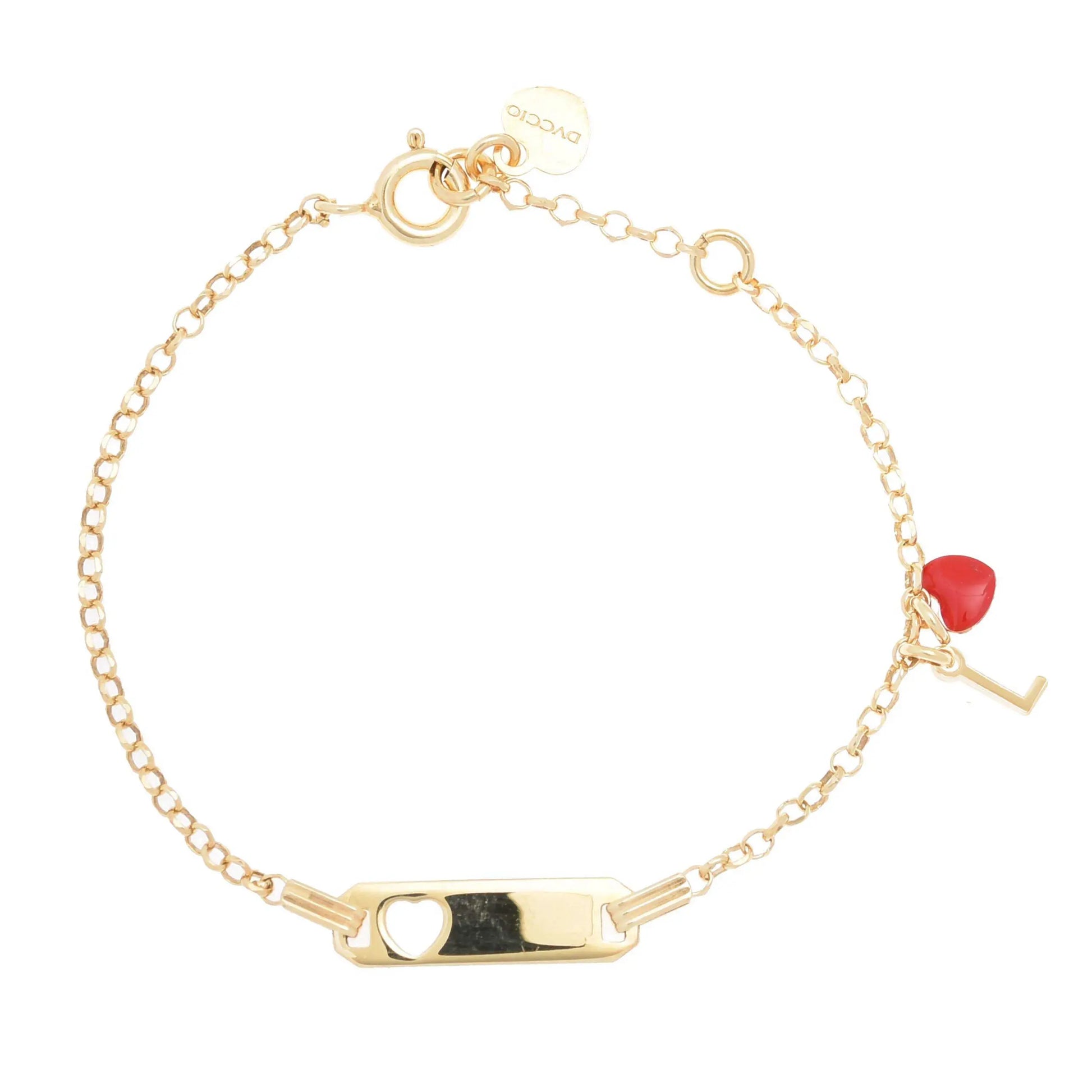 Bracciale in argento 925 giallo con cuore rosso