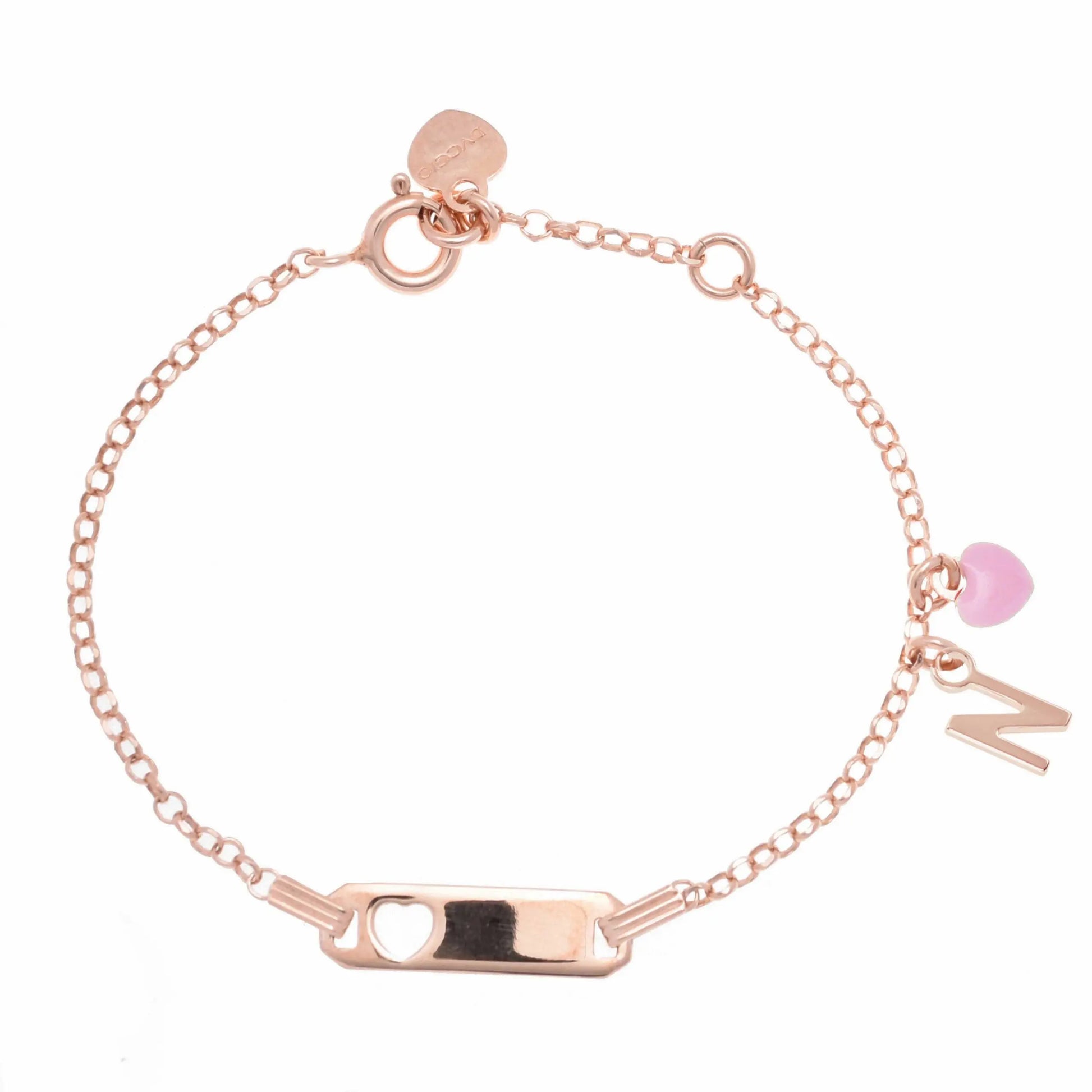 Bracciale rosa in argento 925 con cuore rosa