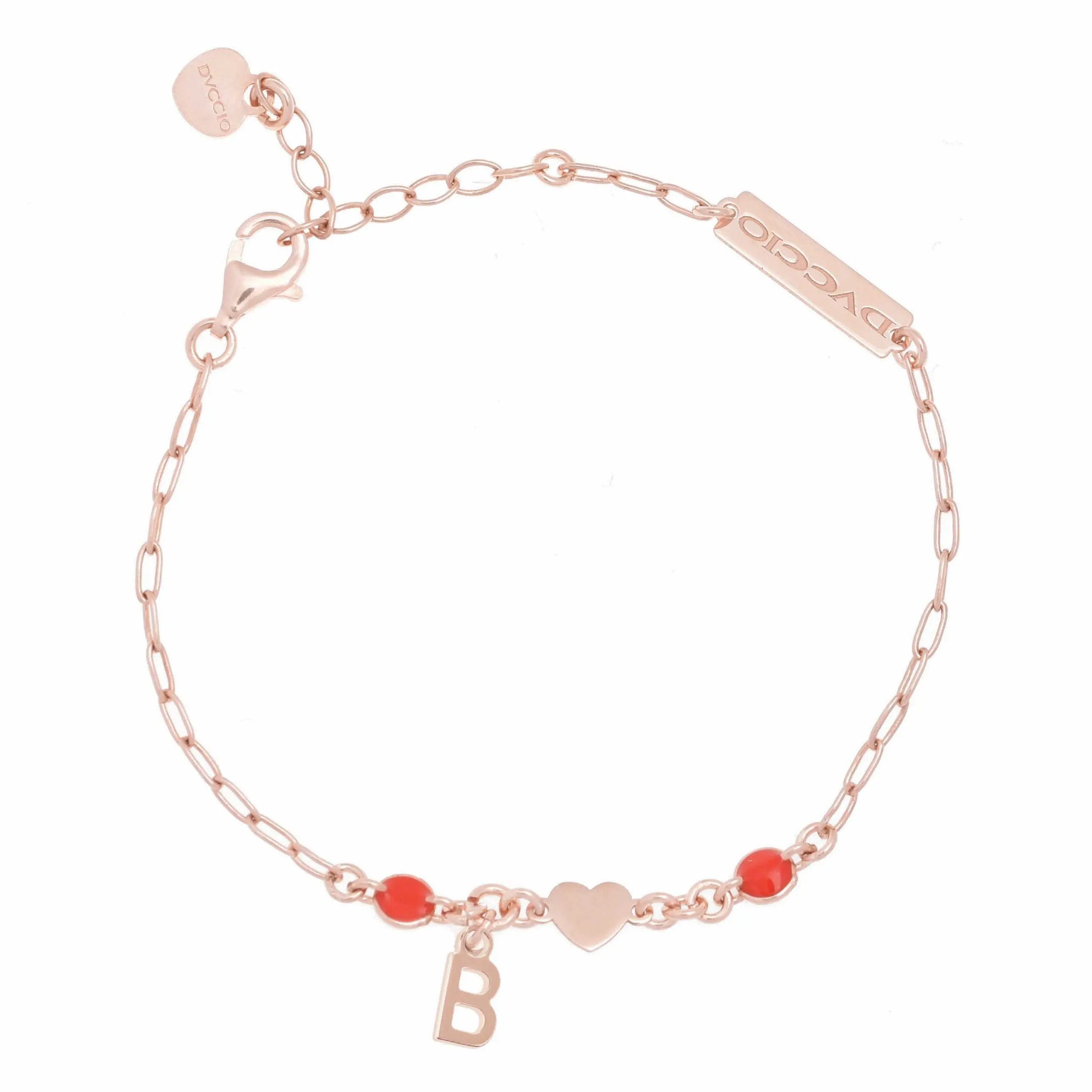 Bracciale in argento 925 rosa con cuore rosso