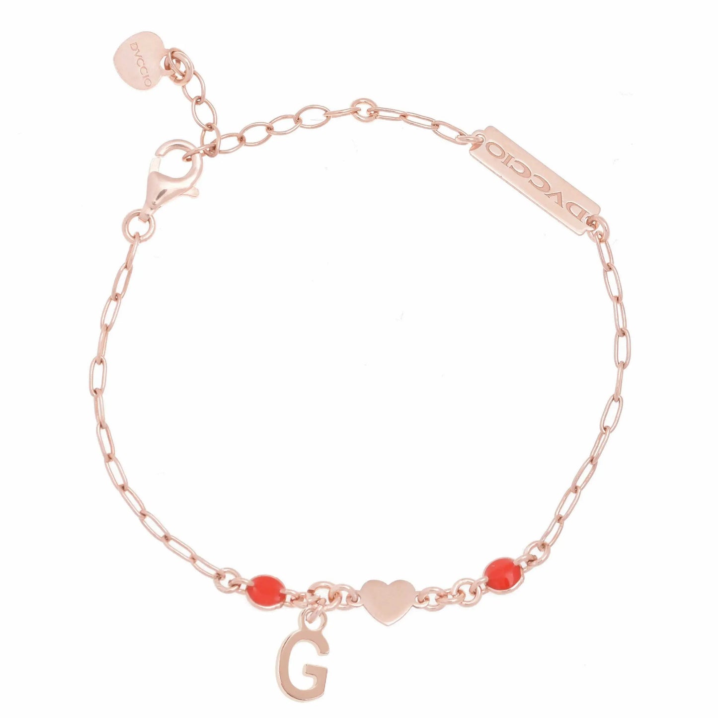 Bracciale in argento 925 rosa con cuore rosso