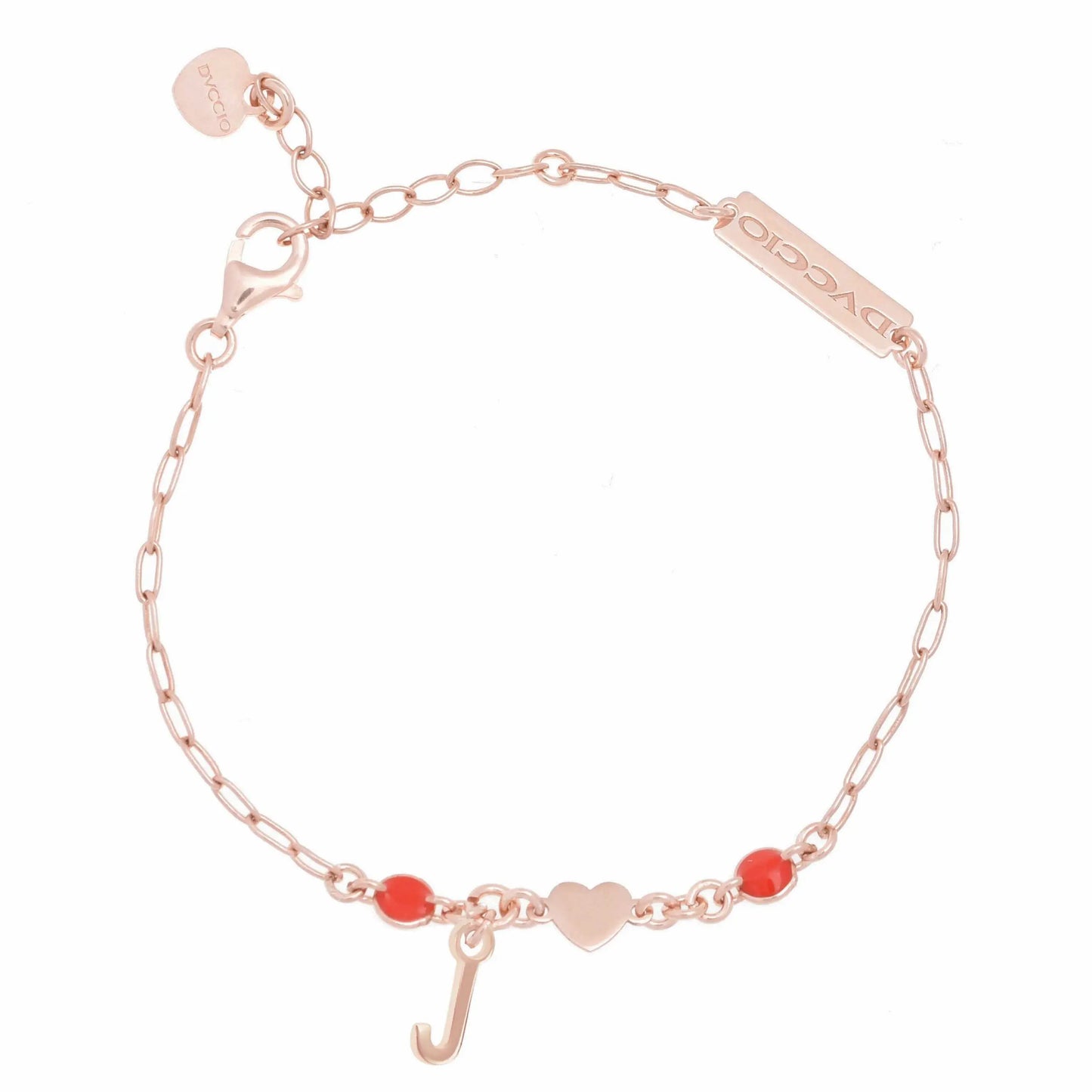 Bracciale in argento 925 rosa con cuore rosso