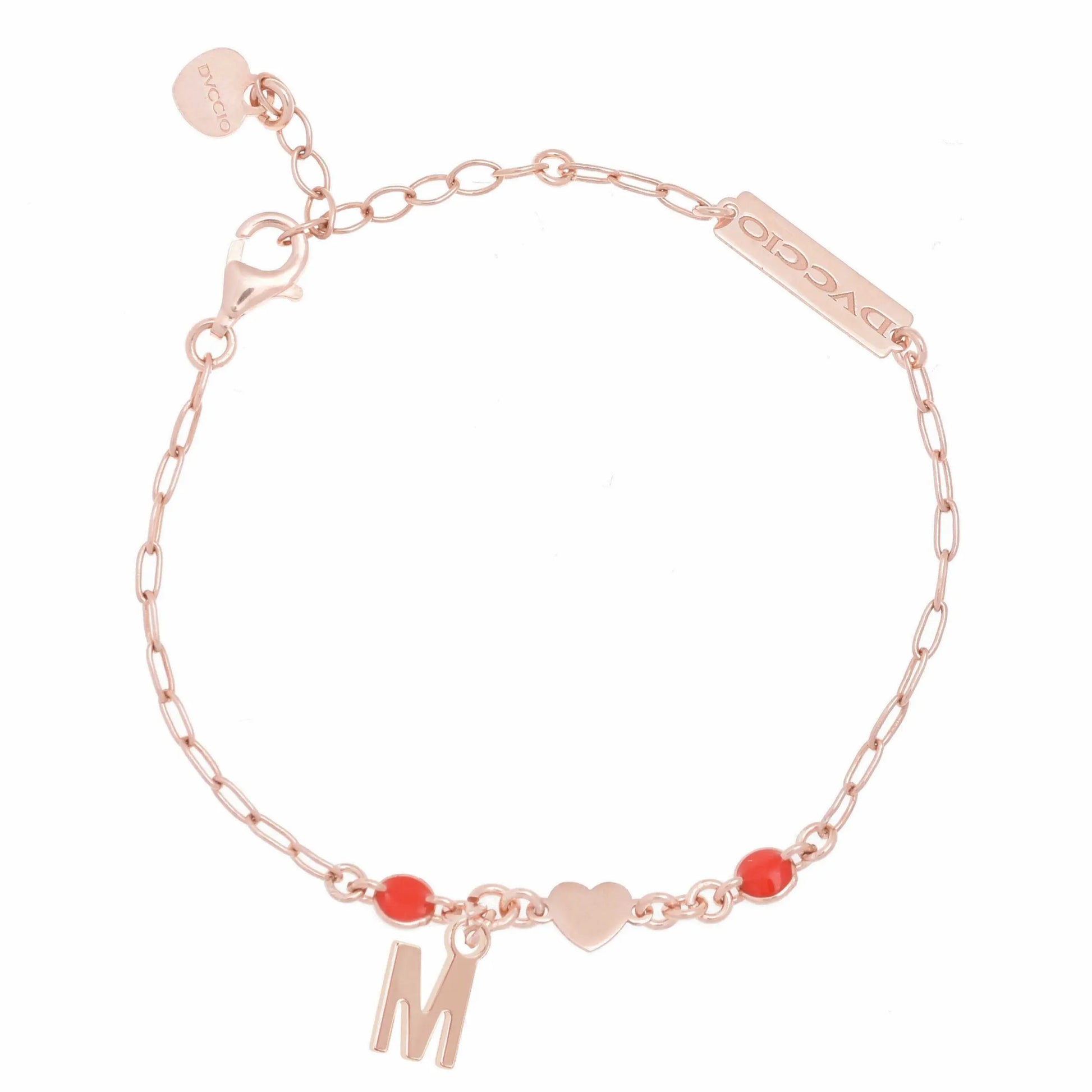 Bracciale in argento 925 rosa con cuore rosso