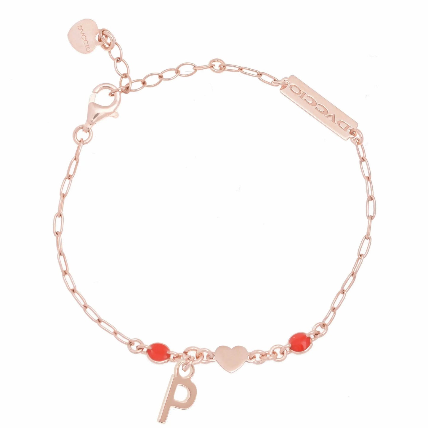 Bracciale in argento 925 rosa con cuore rosso