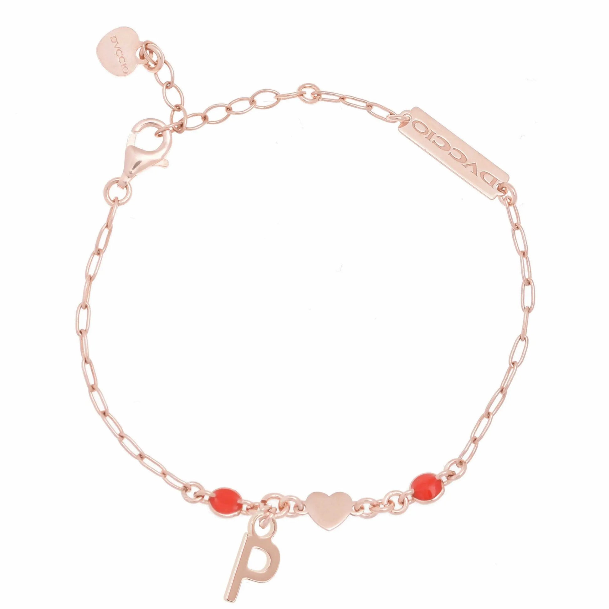 Bracciale in argento 925 rosa con cuore rosso