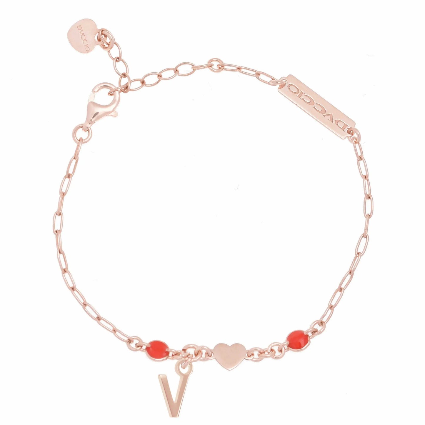 Bracciale in argento 925 rosa con cuore rosso