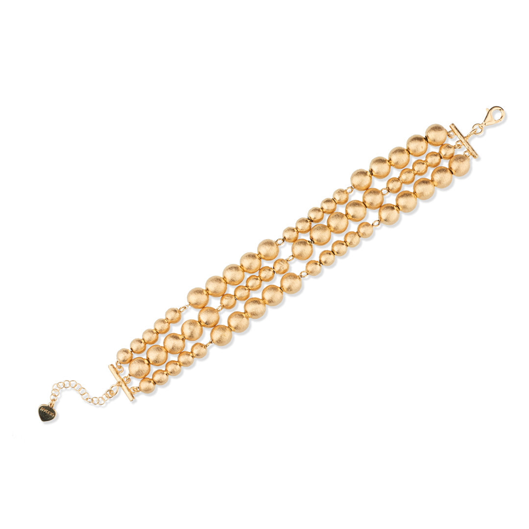 Bracciale 3 file in Argento 925 placcato in Oro 24 kt con sfere setate alternate.