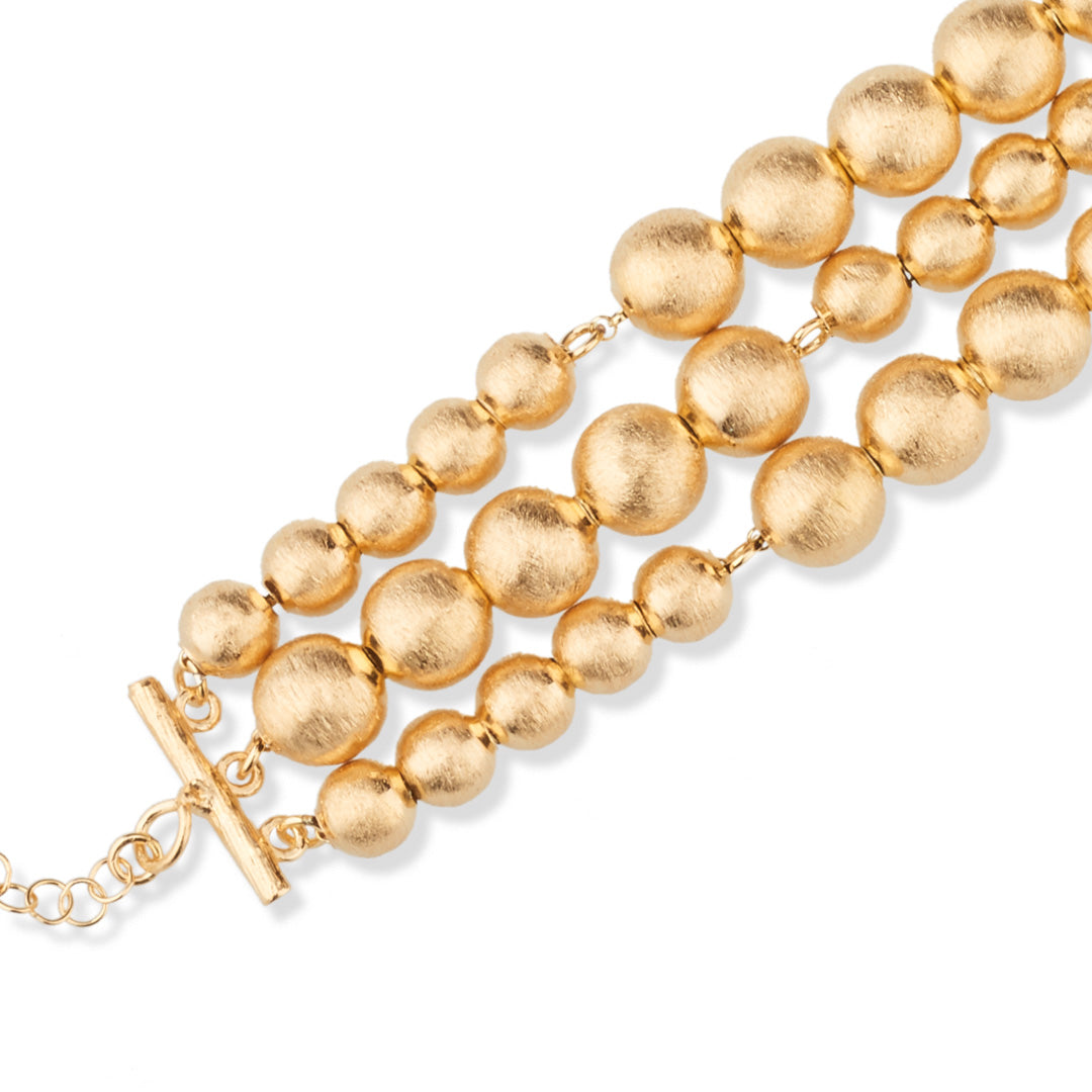SABA 3-Row Bracelet in 925 Silver, 24KT Gold Plated, Silky Spheres