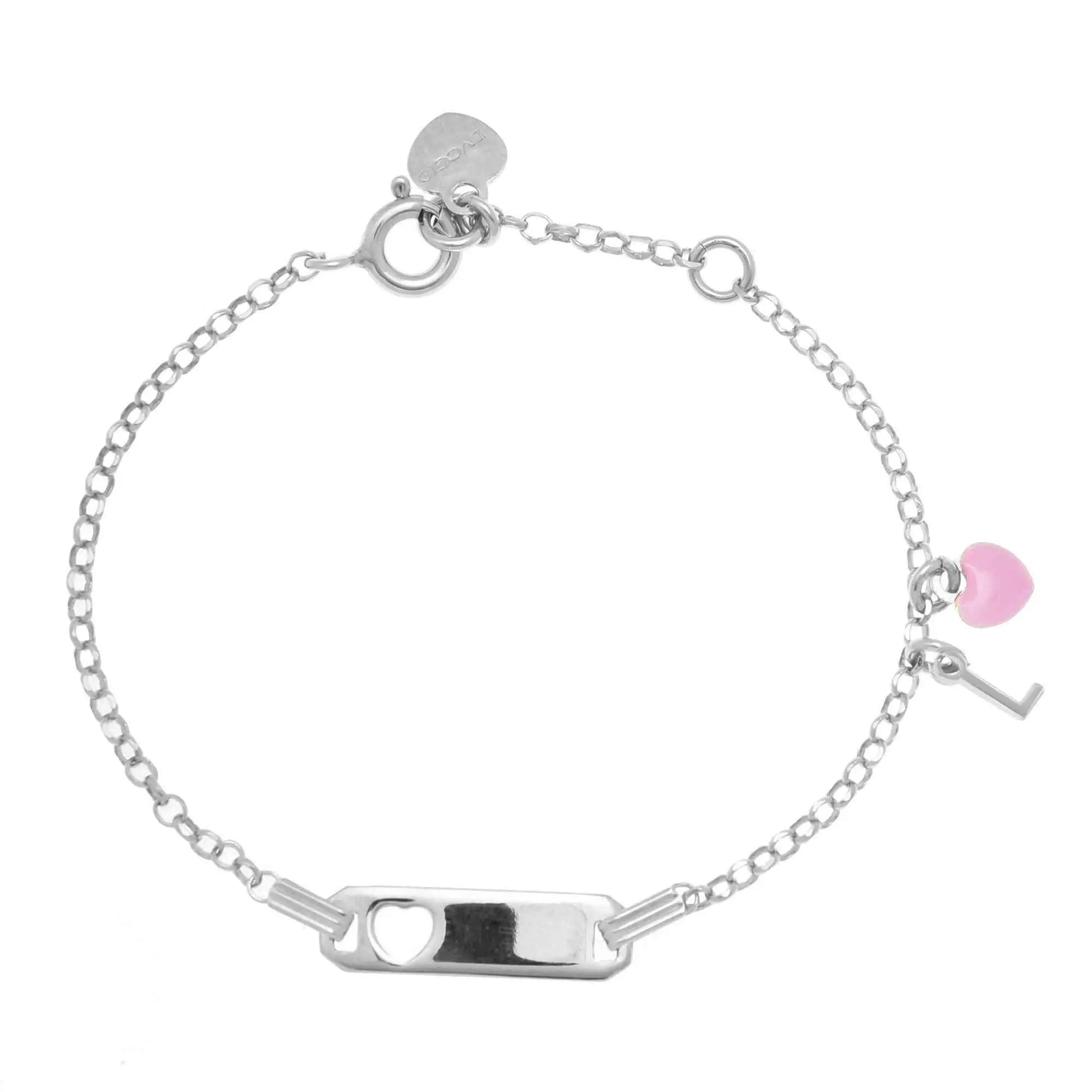 Bracciale rodio in argento 925 con cuore rosa