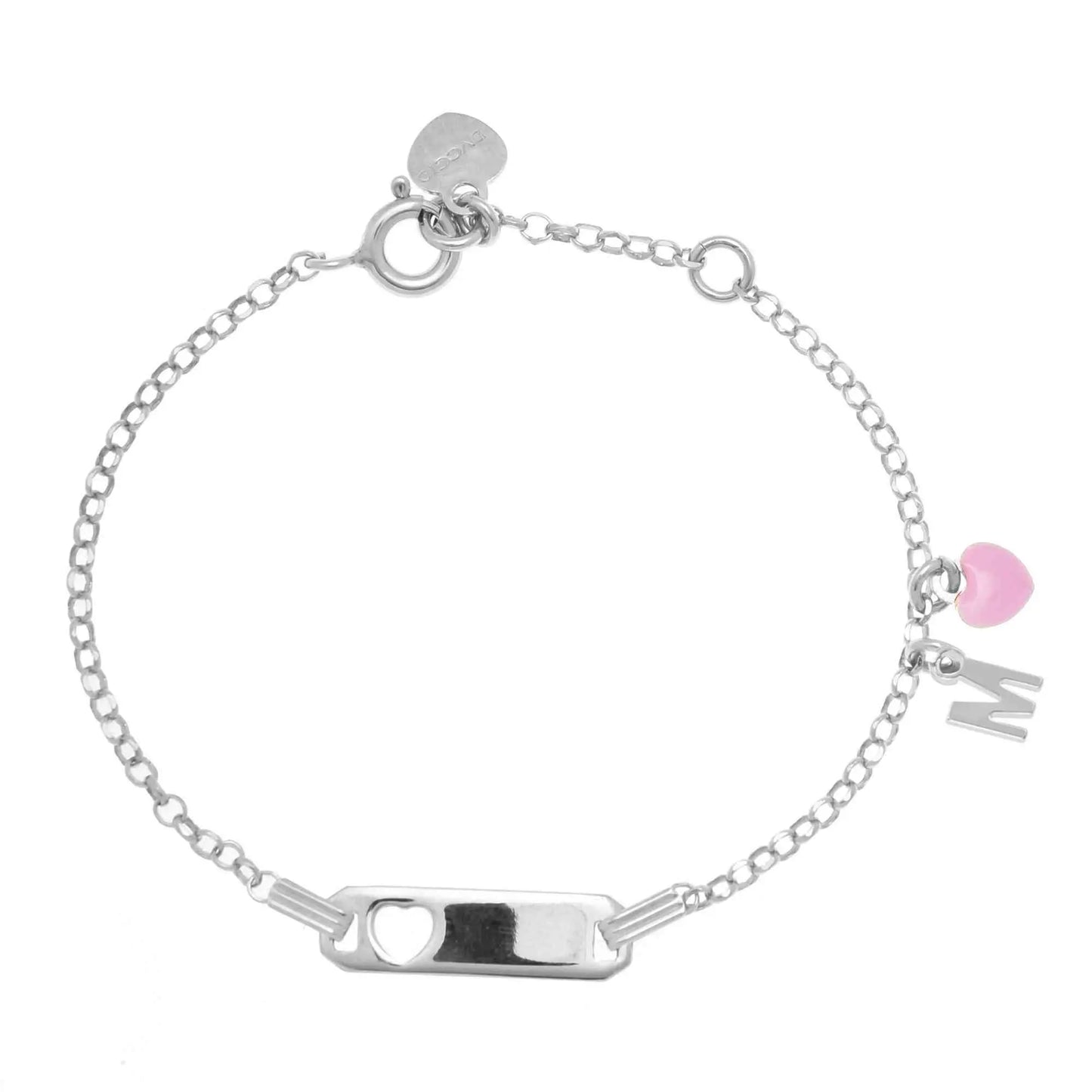 Bracciale rodio in argento 925 con cuore rosa