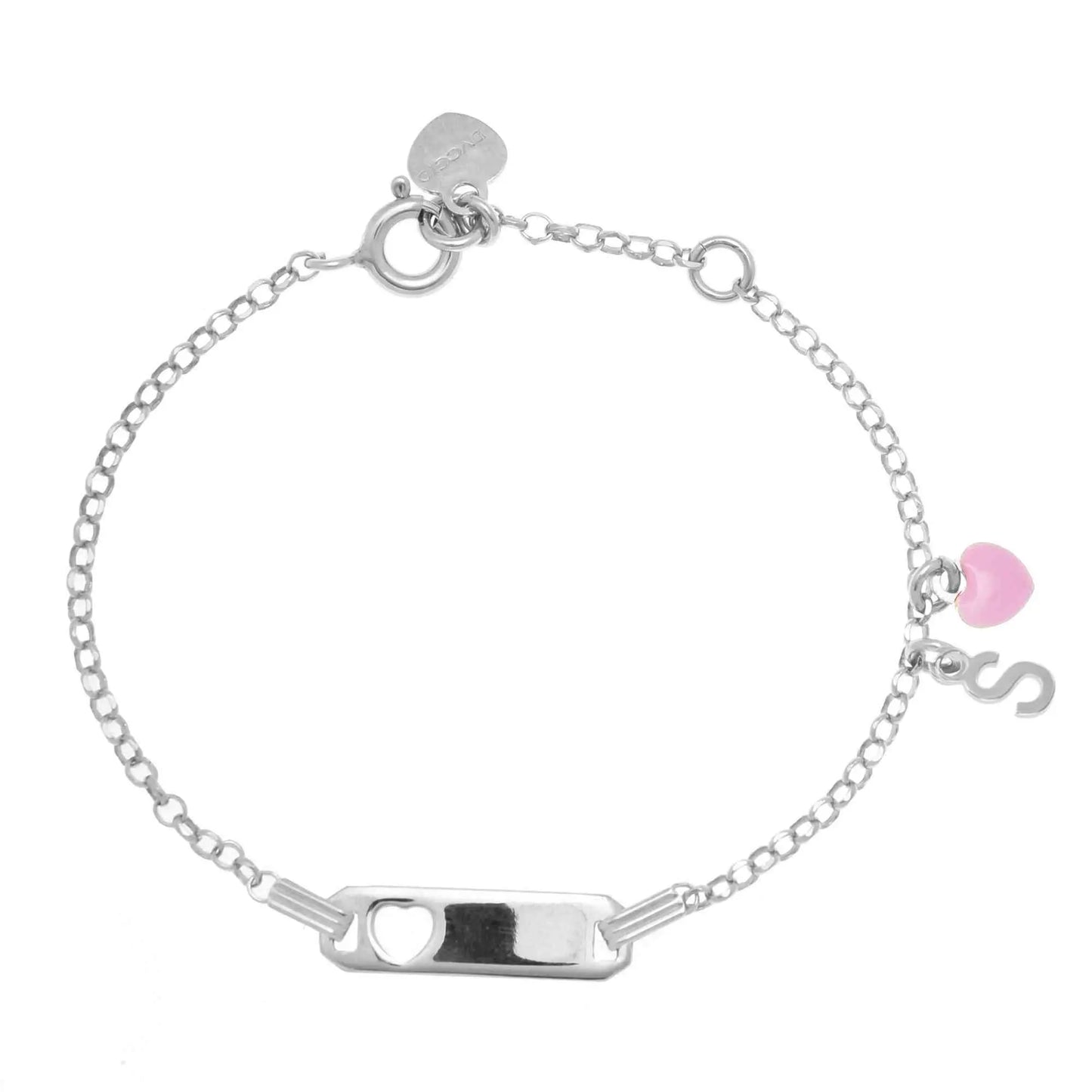 Bracciale rodio in argento 925 con cuore rosa