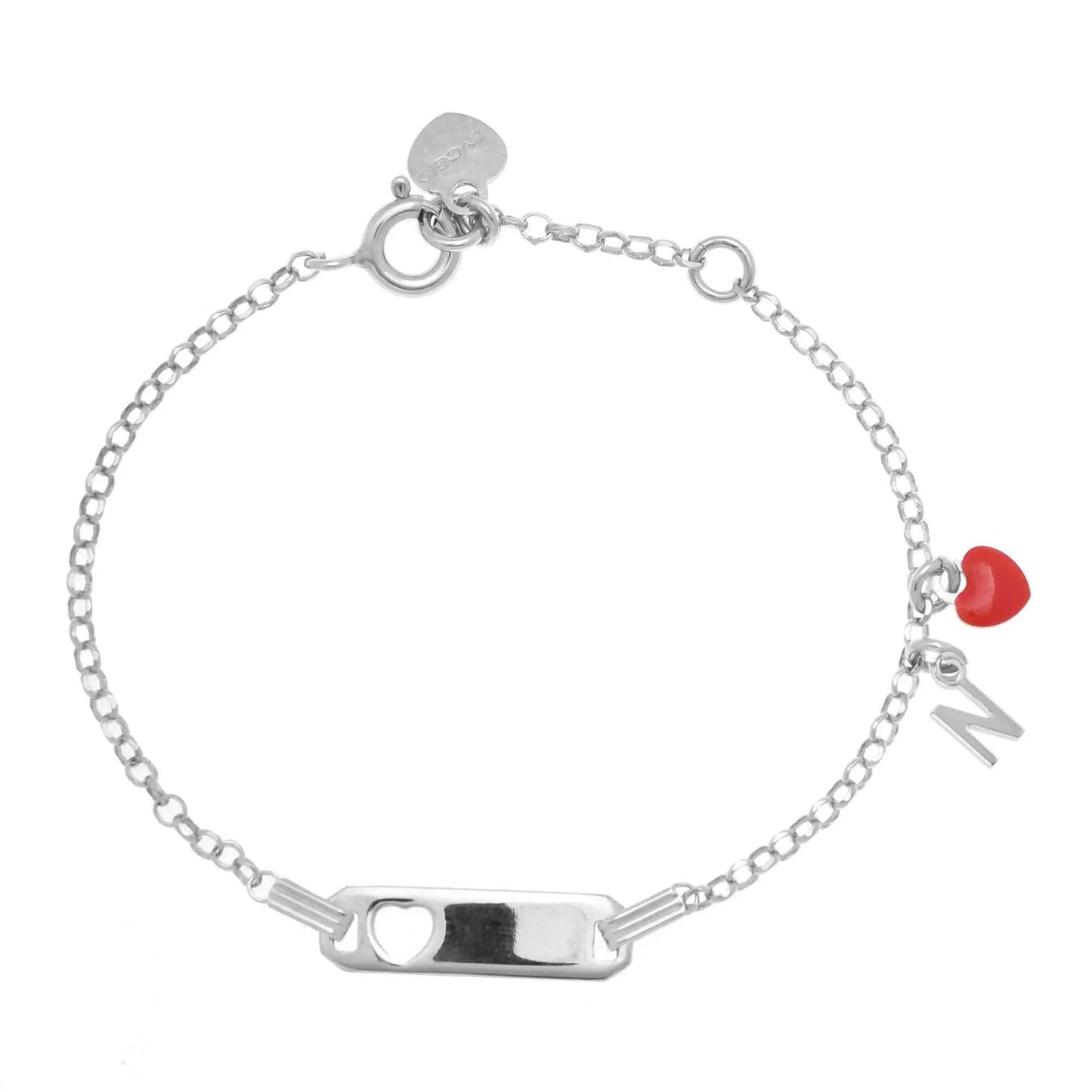 Bracciale rodio in argento 925 con cuore rosso