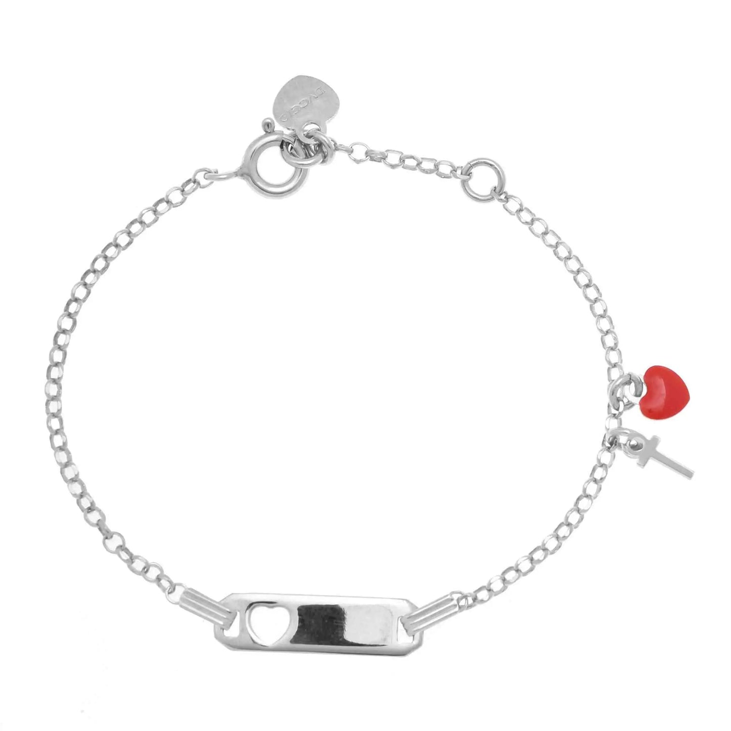 Bracciale rodio in argento 925 con cuore rosso