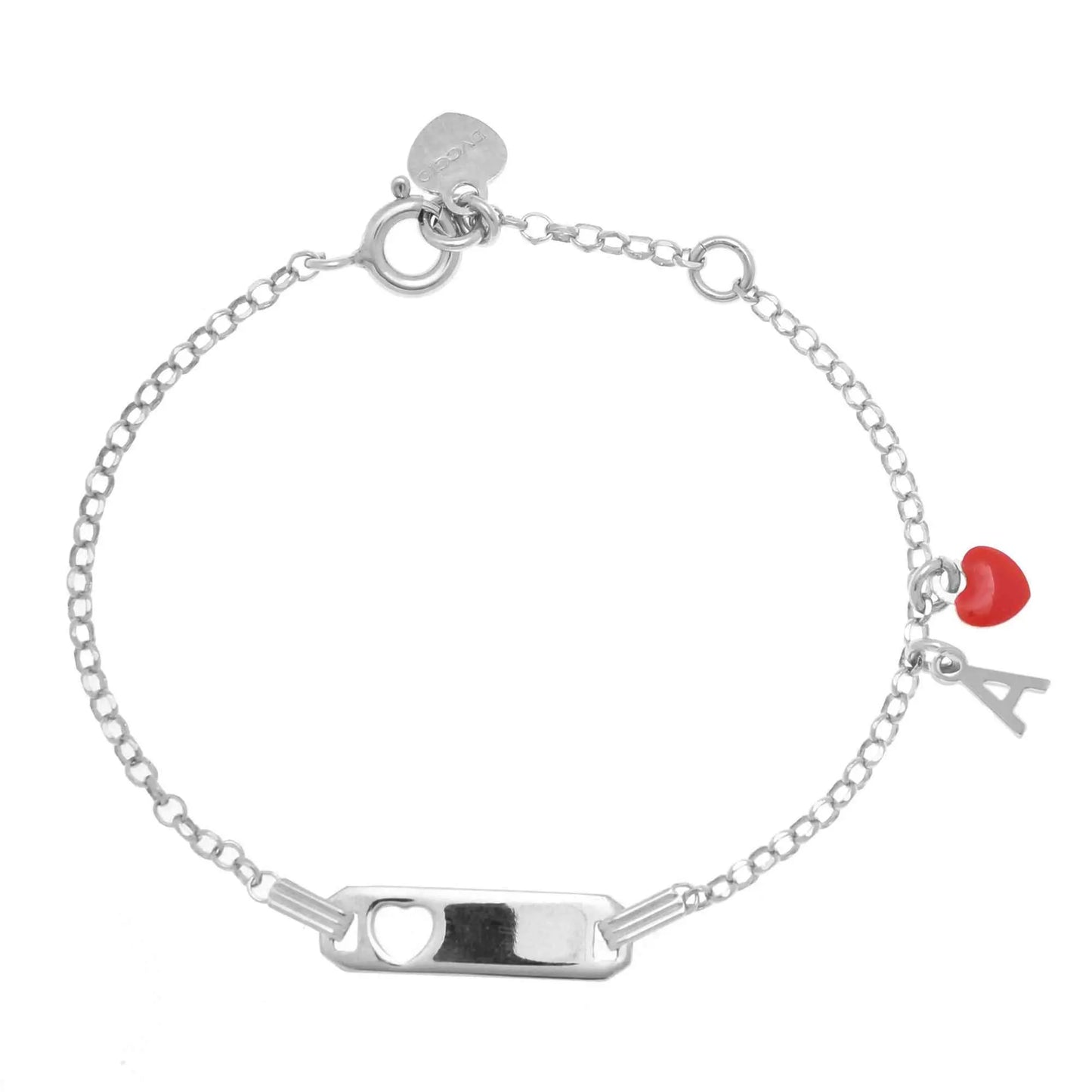 Bracciale rodio in argento 925 con cuore rosso