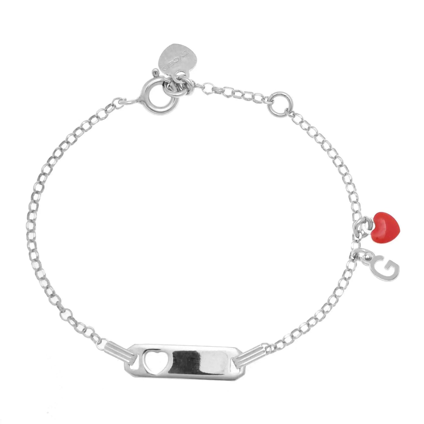 Bracciale rodio in argento 925 con cuore rosso