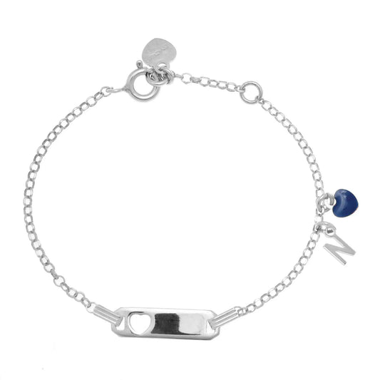 Bracciale rodio in argento 925 con cuore blue