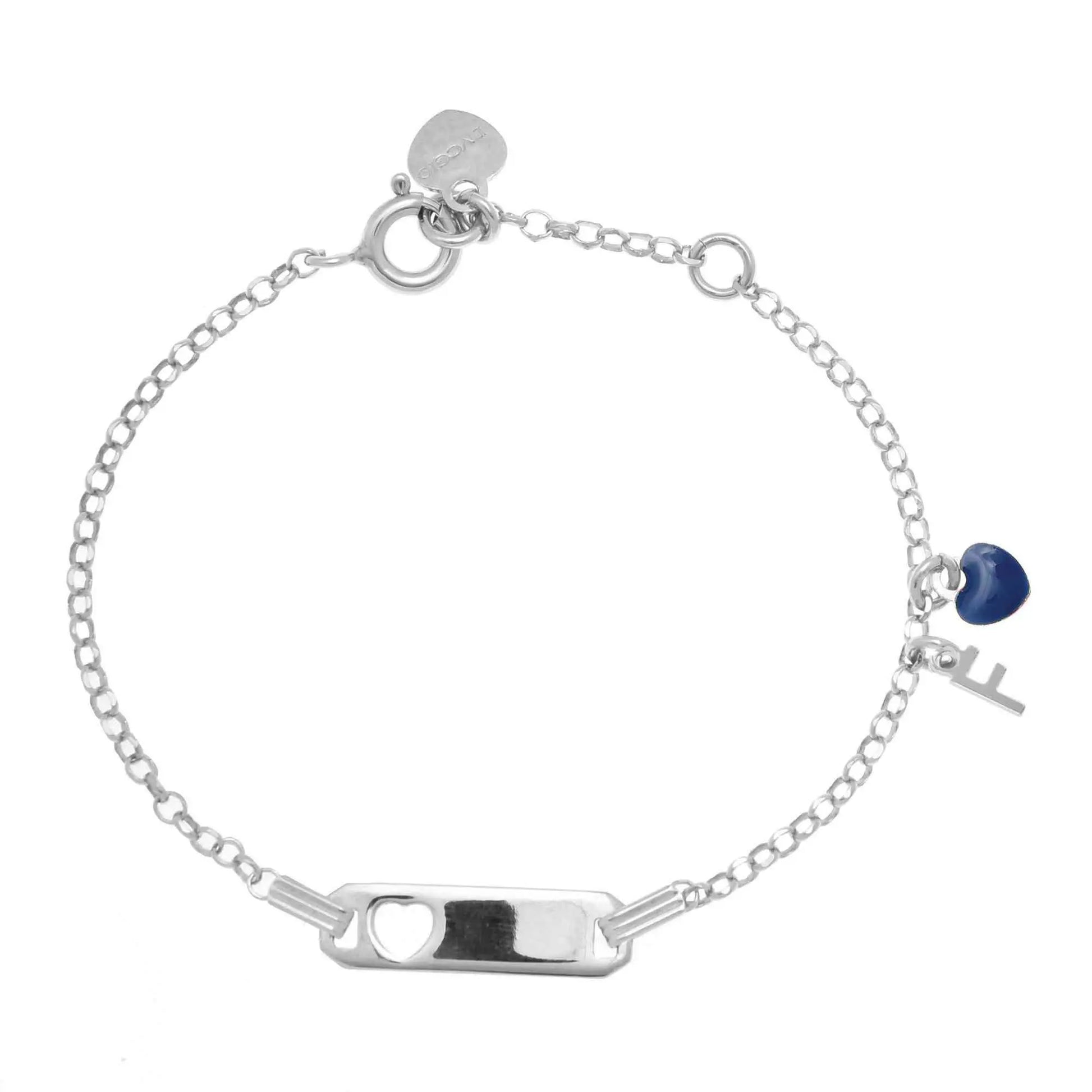 Bracciale rodio in argento 925 con cuore blue