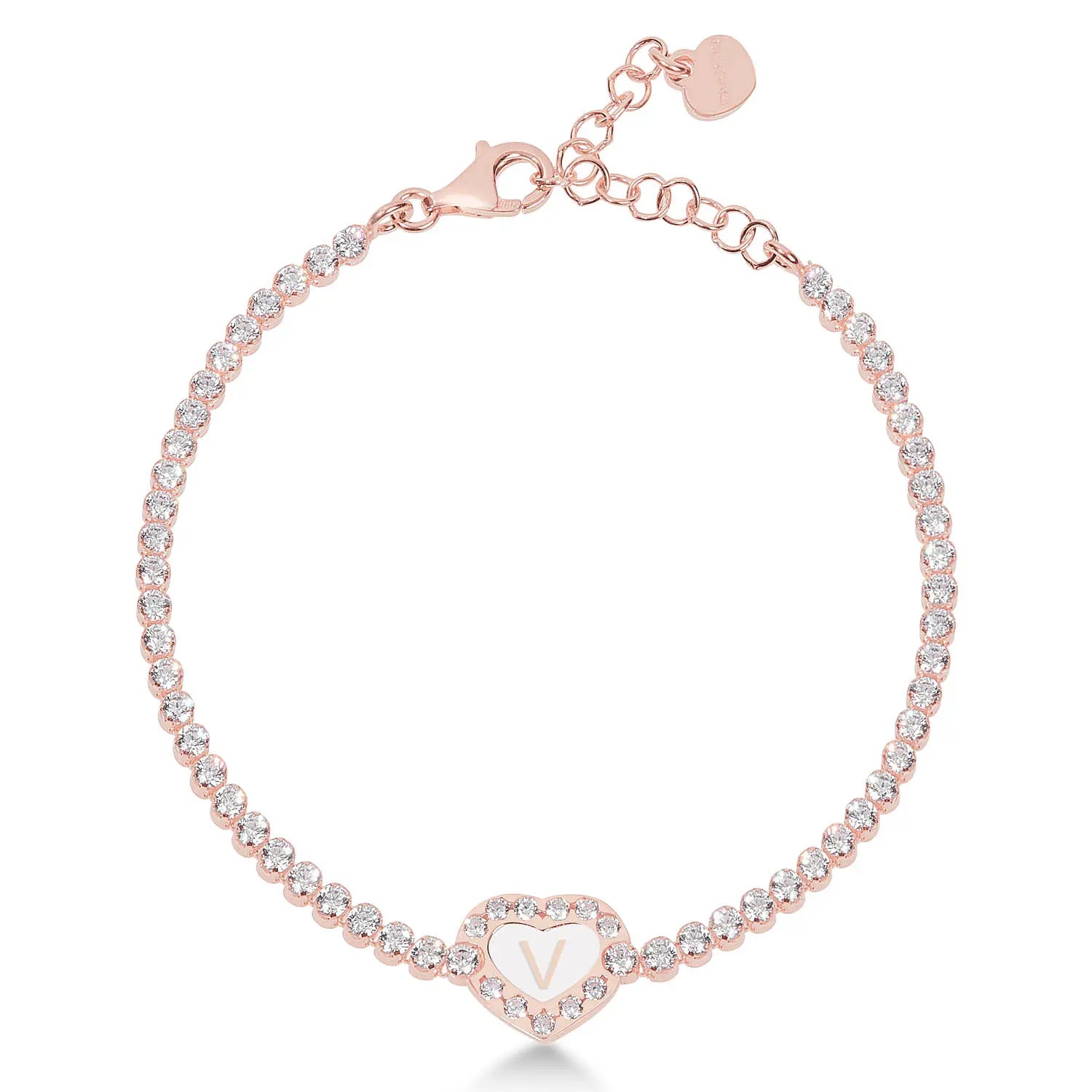 Bracciale Charlotte - tennis in argento 925 rosa con lettera su cuore