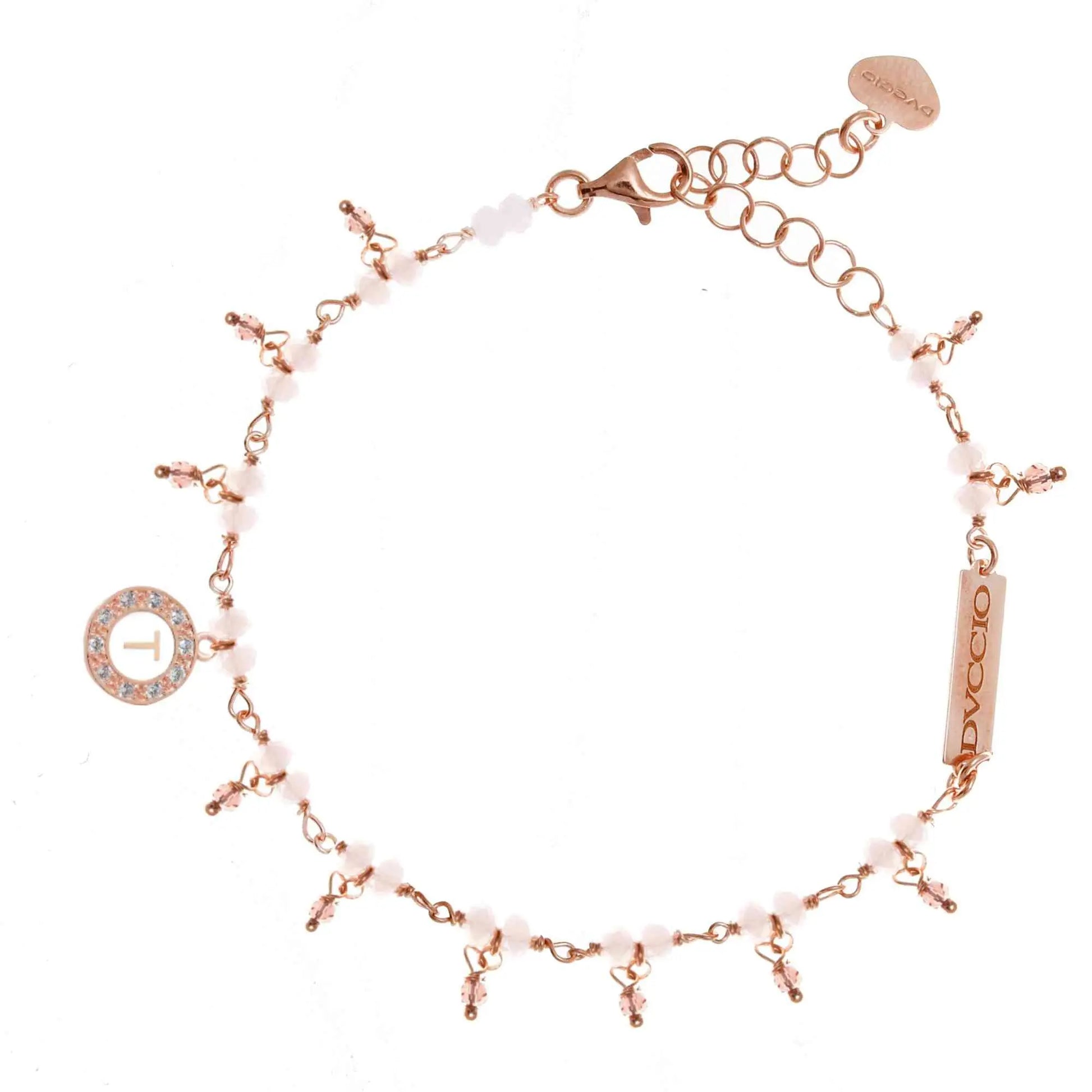 Bracciale in Argento 925 rosato con pietre naturali corallo rosa e quarzo cipria