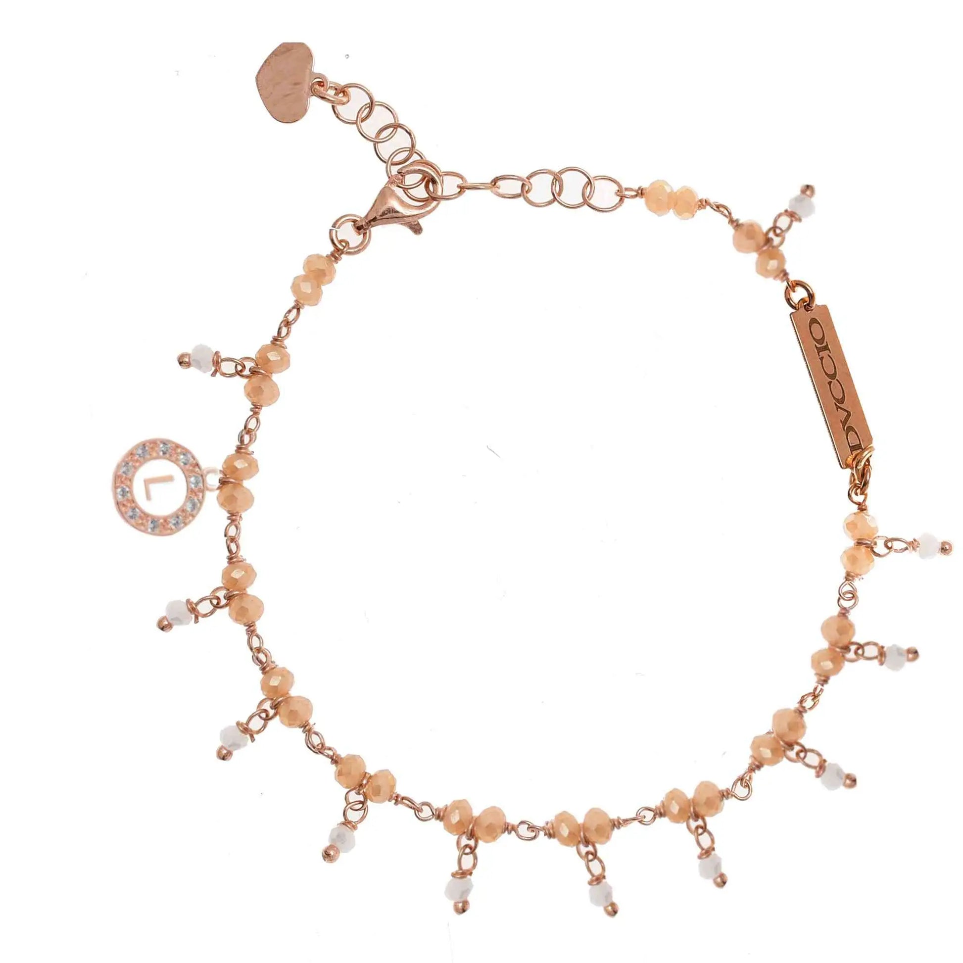 Bracciale in Argento 925 rosato con pietre naturali sabbia e quarzo bianco.