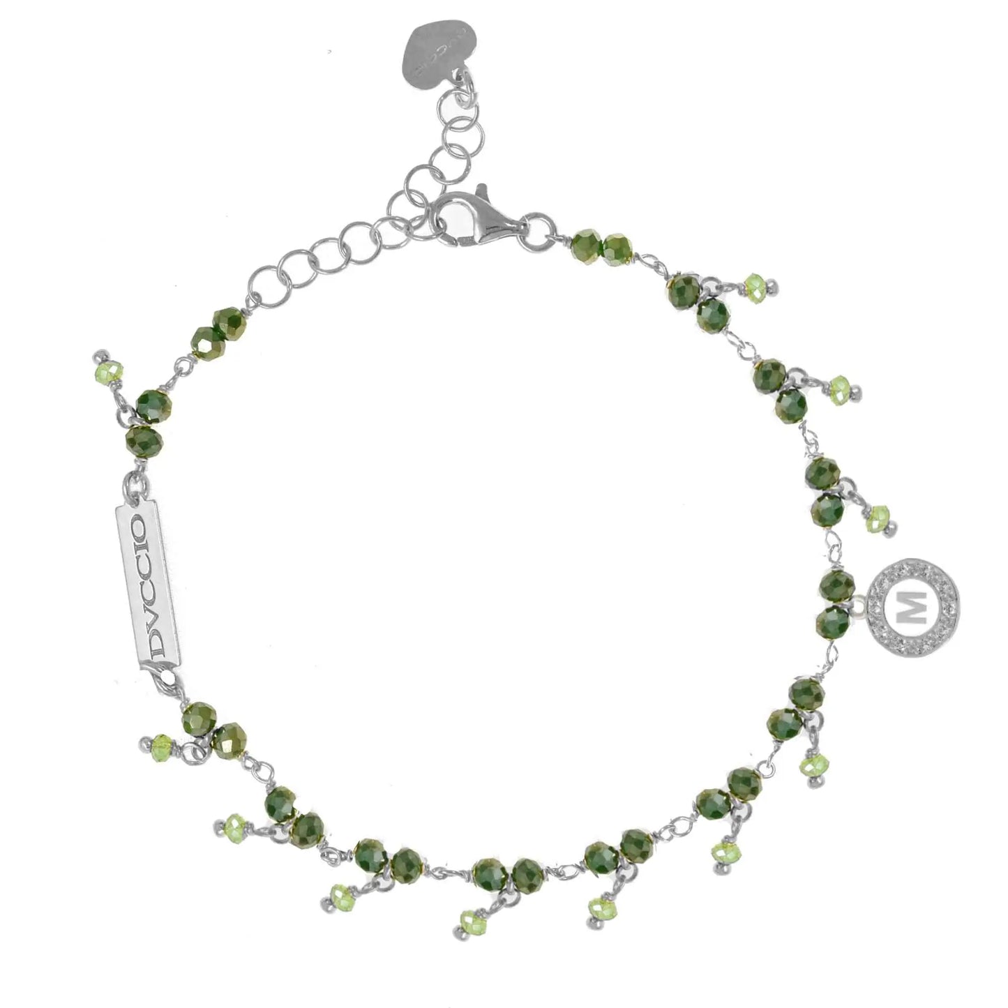 Bracciale in Argento 925 rodio con pietre naturali verde smeraldo e verde primavera