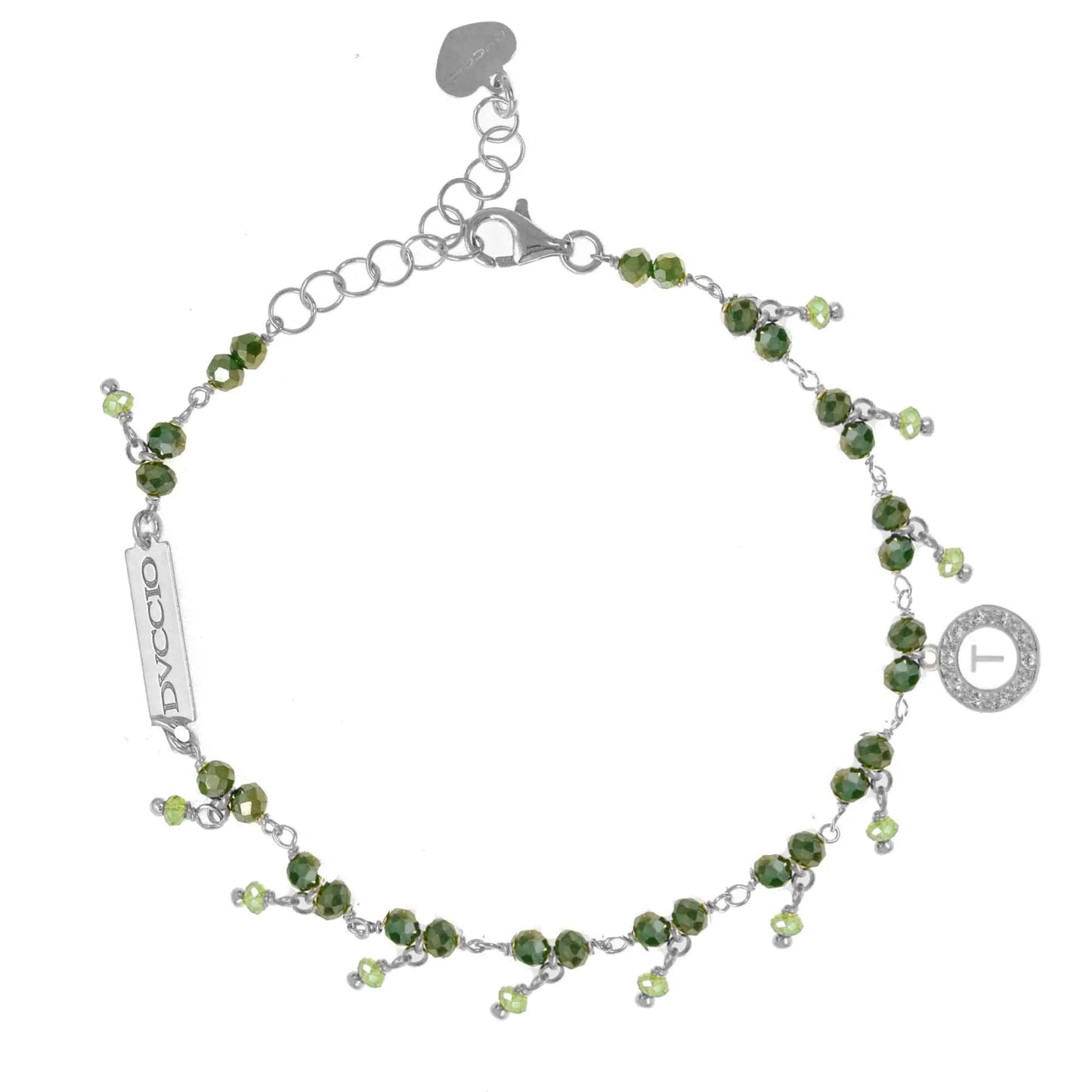 Bracciale in Argento 925 rodio con pietre naturali verde smeraldo e verde primavera