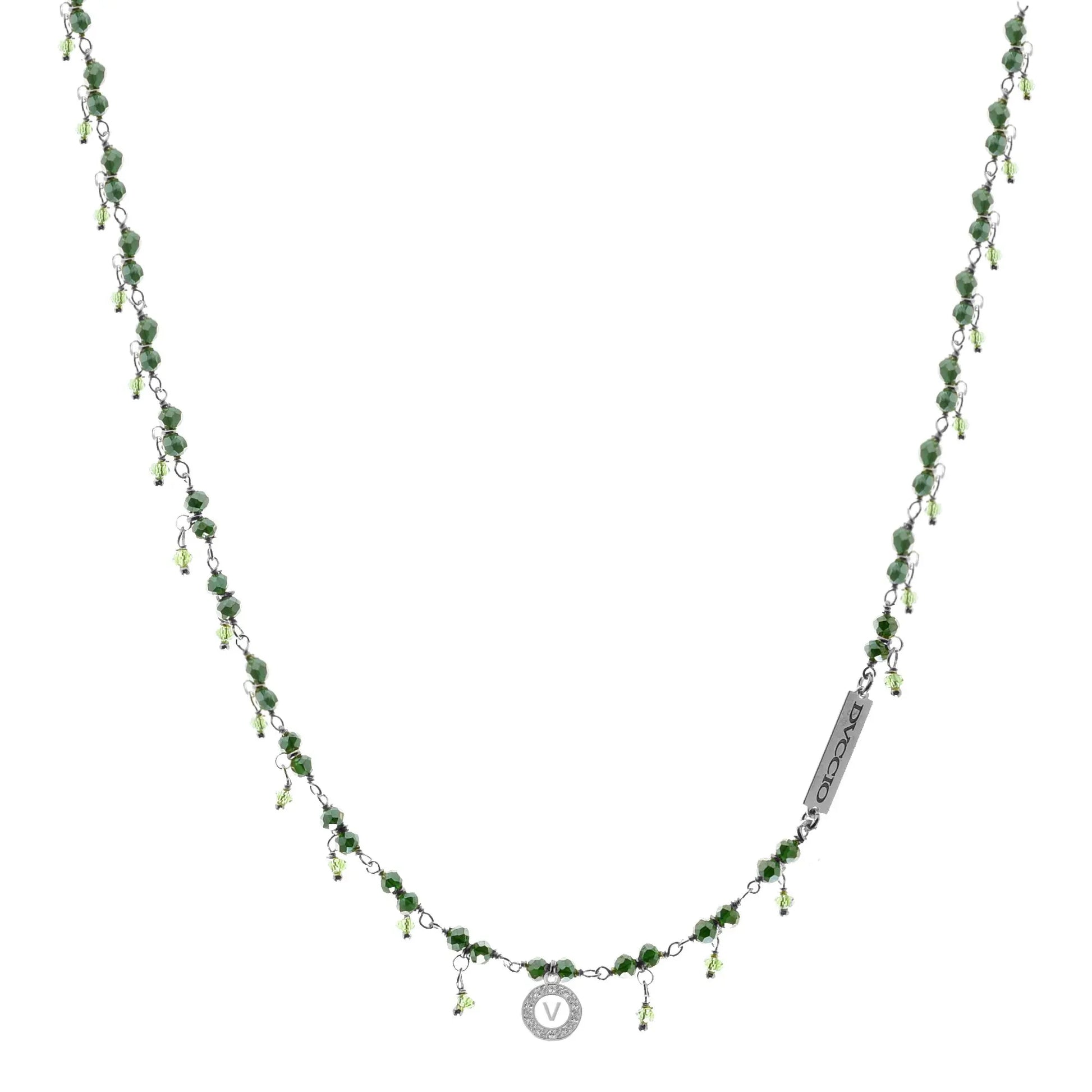 Girocollo in Argento 925 rodio con pietre naturali verde smeraldo e verde primavera