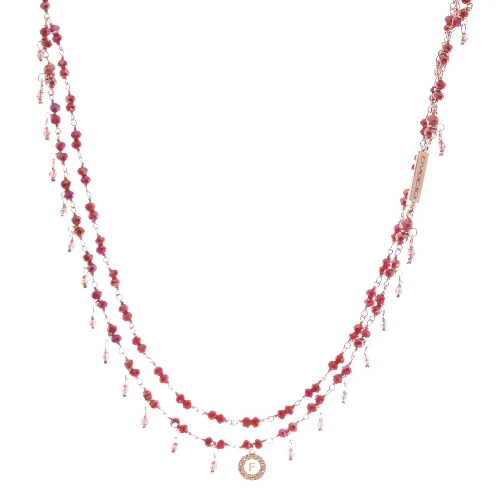 Collana 2 fili in argento 925 rosato con pietre naturali rosse e quarzo rosa