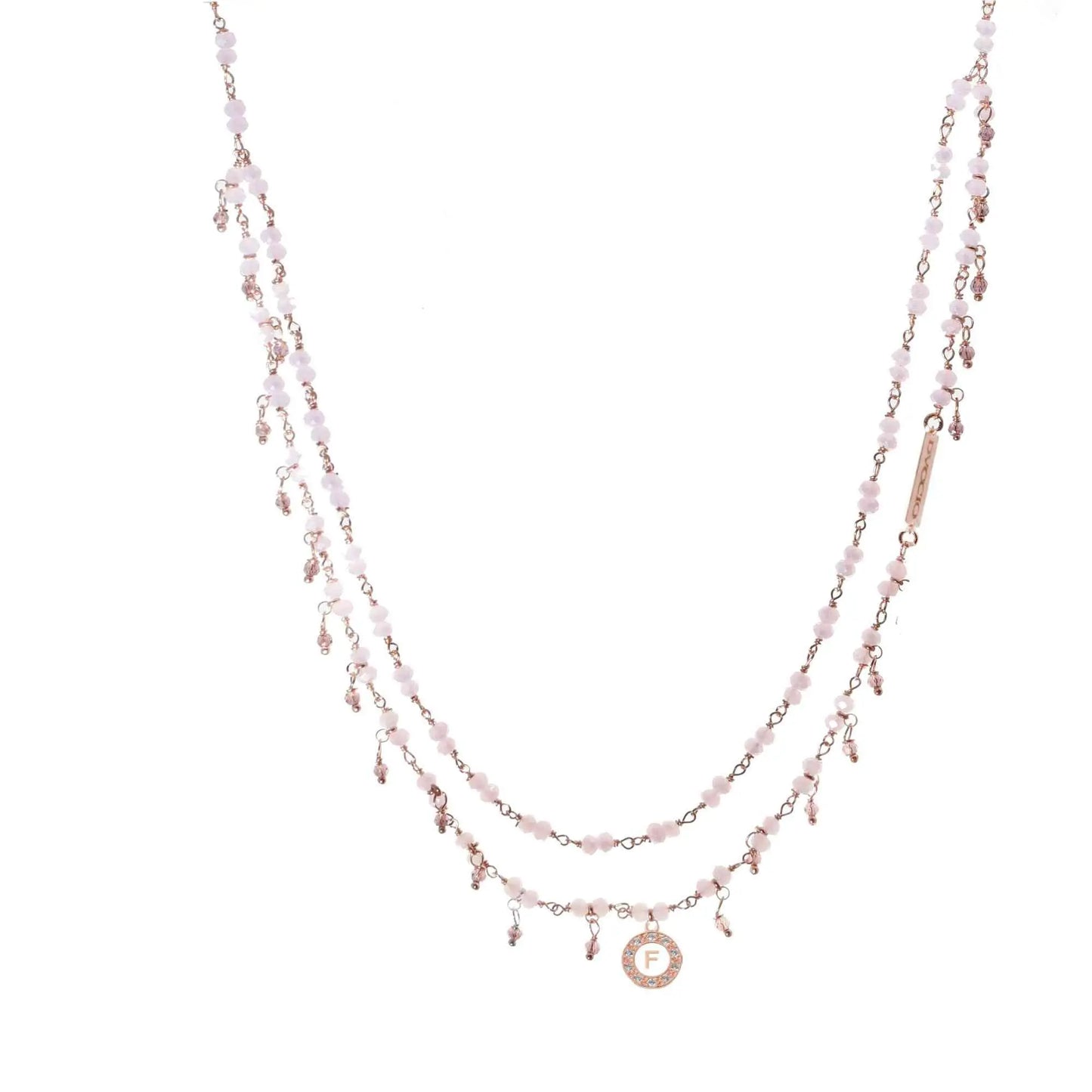 Collana 2 fili in Argento 925 rosato con pietre naturali corallo rosa e quarzo cipria