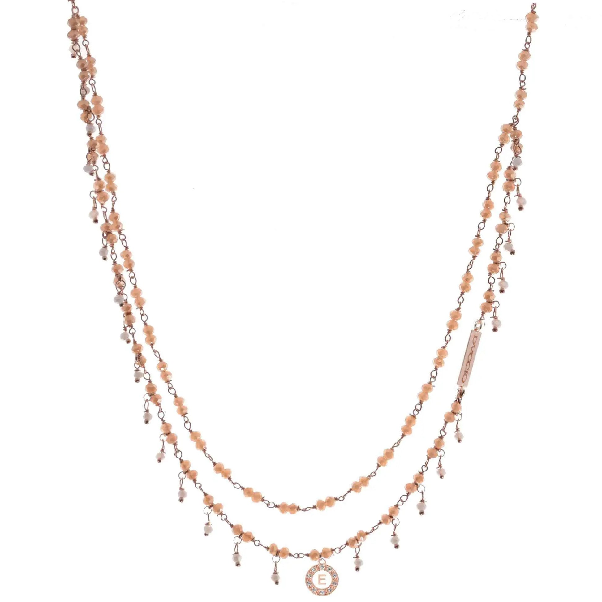 Collana 2 fili in Argento 925 rosato con pietre naturali sabbia e quarzo bianco