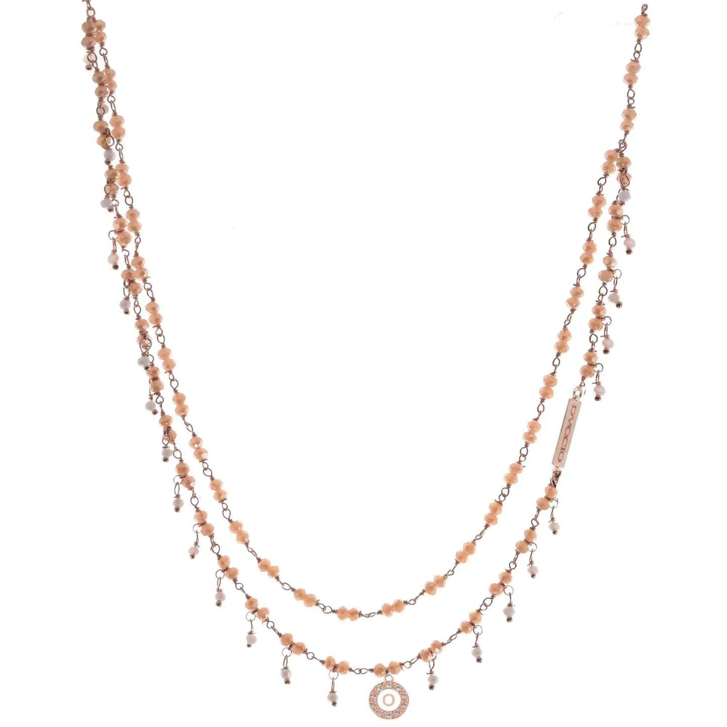 Collana 2 fili in Argento 925 rosato con pietre naturali sabbia e quarzo bianco