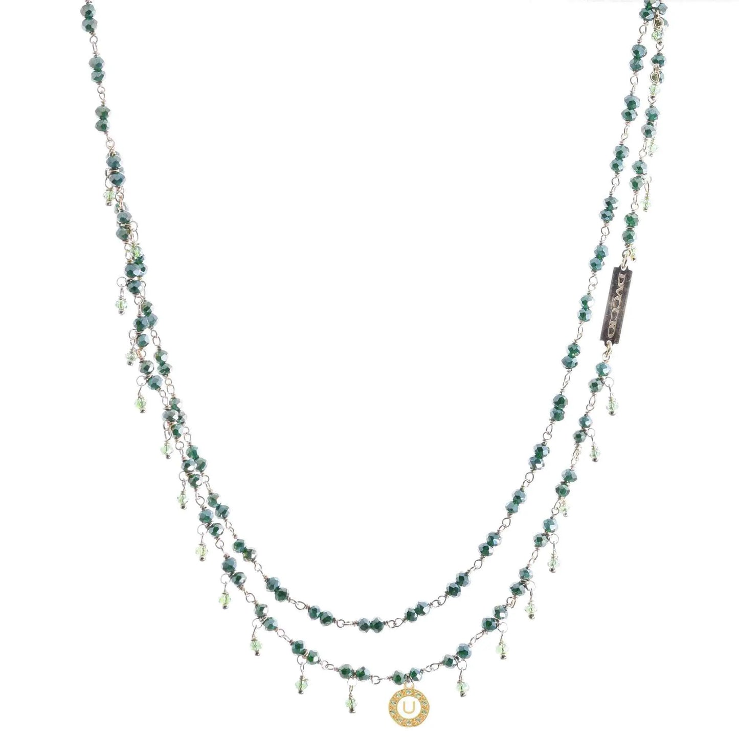 Collana 2 fili in Argento 925 dorato con pietre naturali verde smeraldo e verde primavera