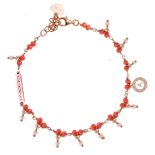 Bracciale in Argento 925 rosato con pietre naturali corallo e quarzo rosa