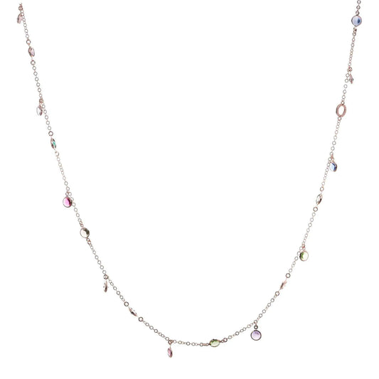Collana Lunga Jordan in Argento 925 con placcatura in oro rosa e cristalli naturali multicolor alternati