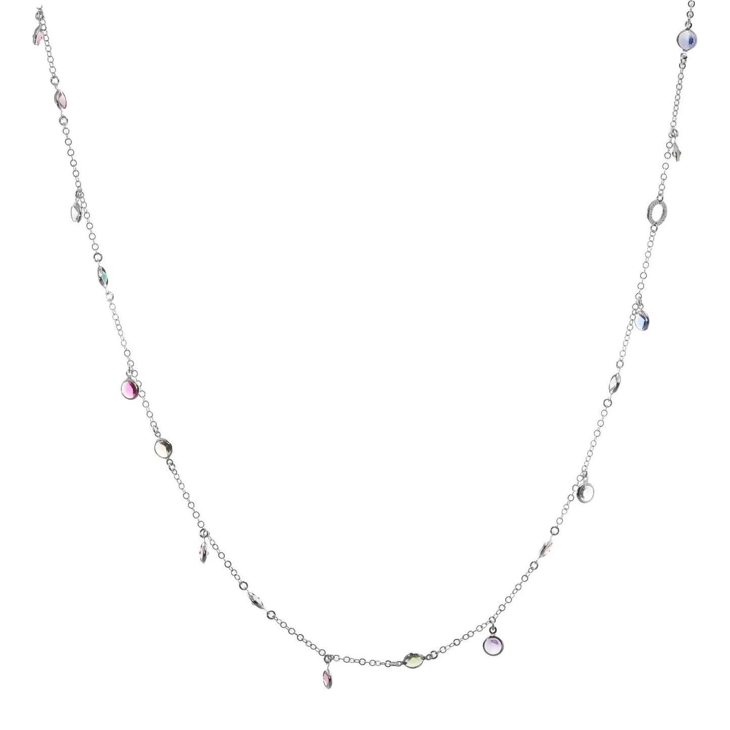 Collana Lunga Jordan in Argento 925 con placcatura in oro bianco e cristalli naturali multicolor alternati