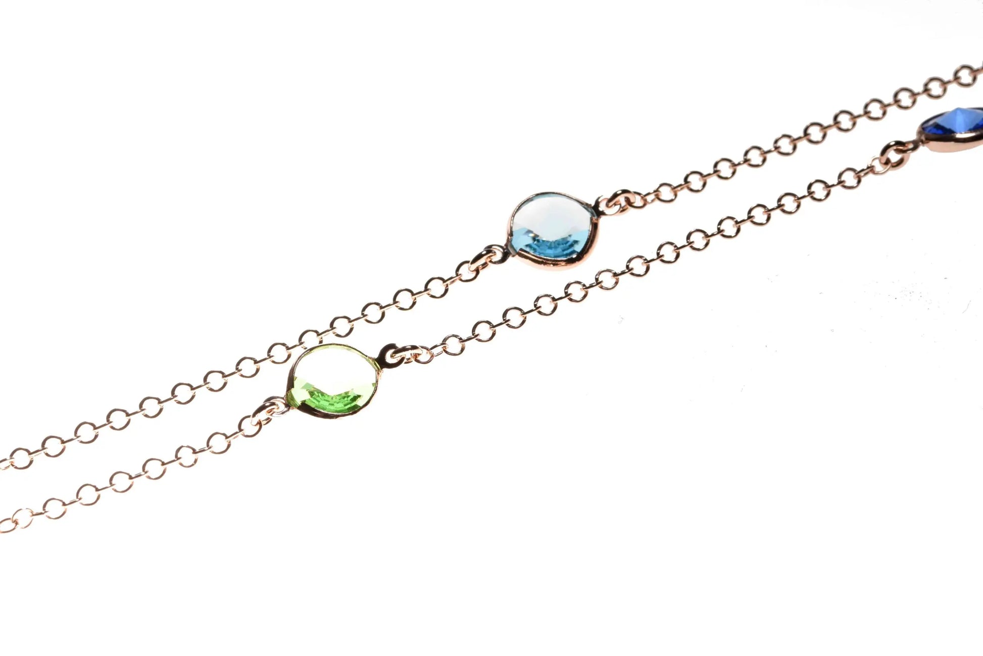 Collana Jordan a 3 Fili lunga in Argento 925 con placcatura in oro rosa e cristalli naturali multicolor