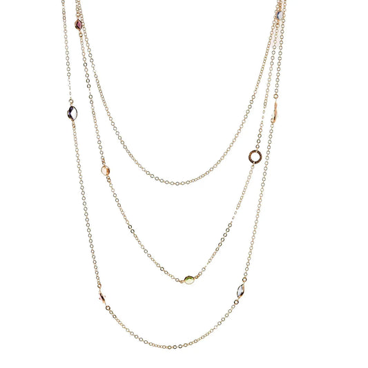Collana Jordan a 3 Fili lunga in Argento 925 con placcatura in oro giallo e cristalli naturali multicolor