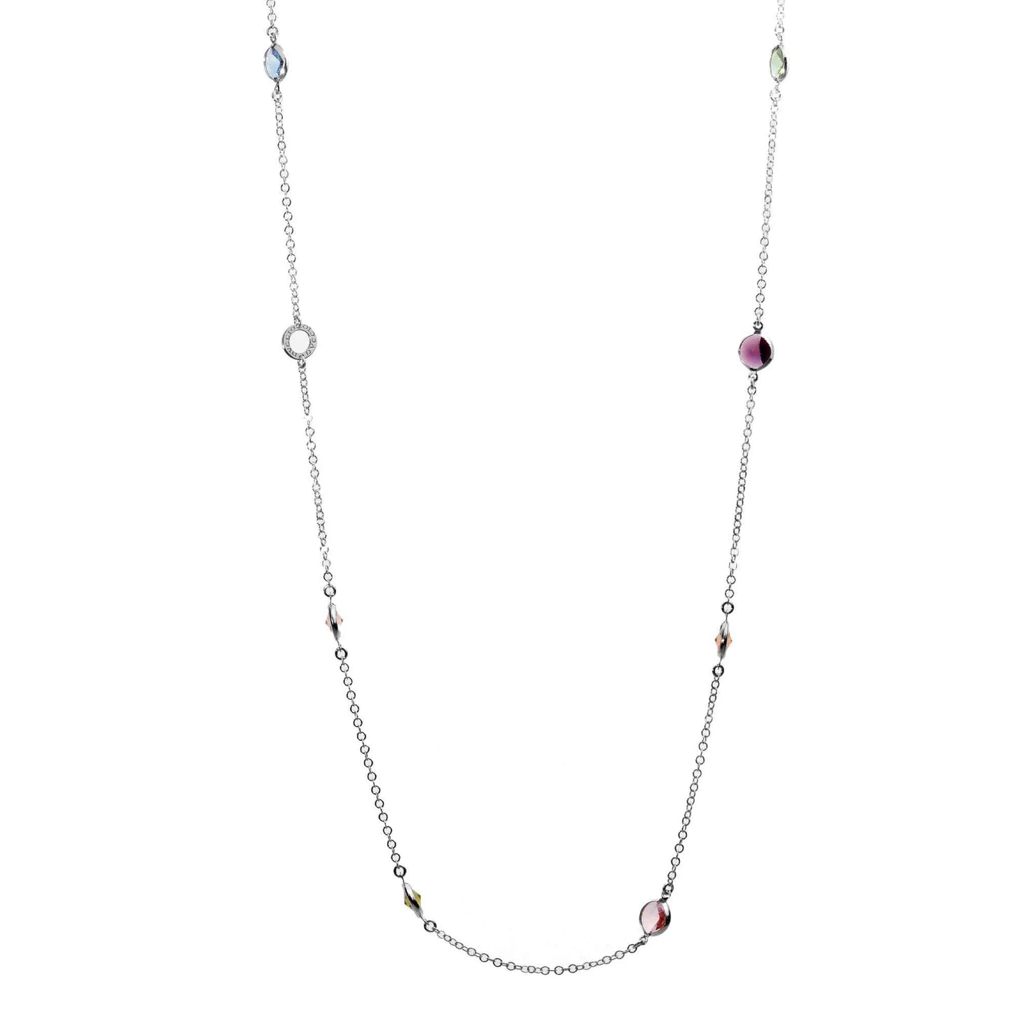 Collana Lunga Jordan in Argento 925 con placcatura in oro bianco e cristalli naturali multicolor