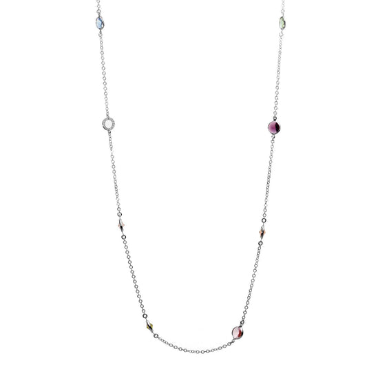 Collana Lunga Jordan in Argento 925 con placcatura in oro bianco e cristalli naturali multicolor