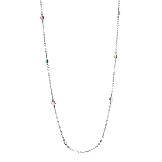 Collana lunga Jordan in Argento 925 con placcatura in oro bianco e cristalli naturali multicolor