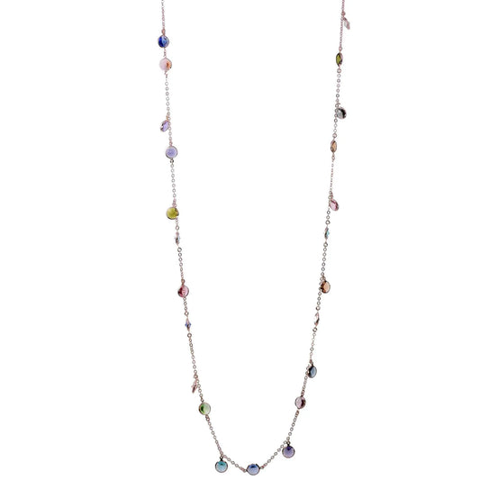 Collana Lunga Jordan in Argento 925 con placcatura in oro rosa e cristalli multicolor alternati a seguire e pendenti