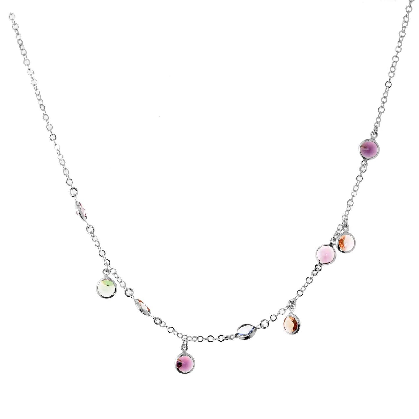 Girocollo Jordan in Argento 925 con placcatura in oro bianco e cristalli naturali multicolor a seguire e pendenti