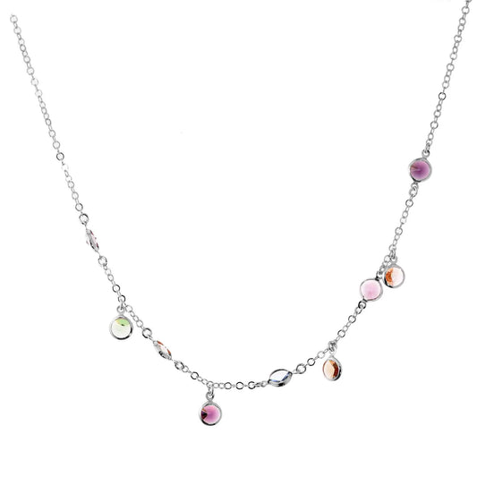 Girocollo Jordan in Argento 925 con placcatura in oro bianco e cristalli naturali multicolor a seguire e pendenti