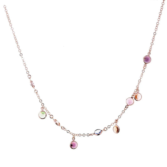 Girocollo Jordan in Argento 925 con placcatura in oro rosa e cristalli naturali multicolor a seguire e pendenti