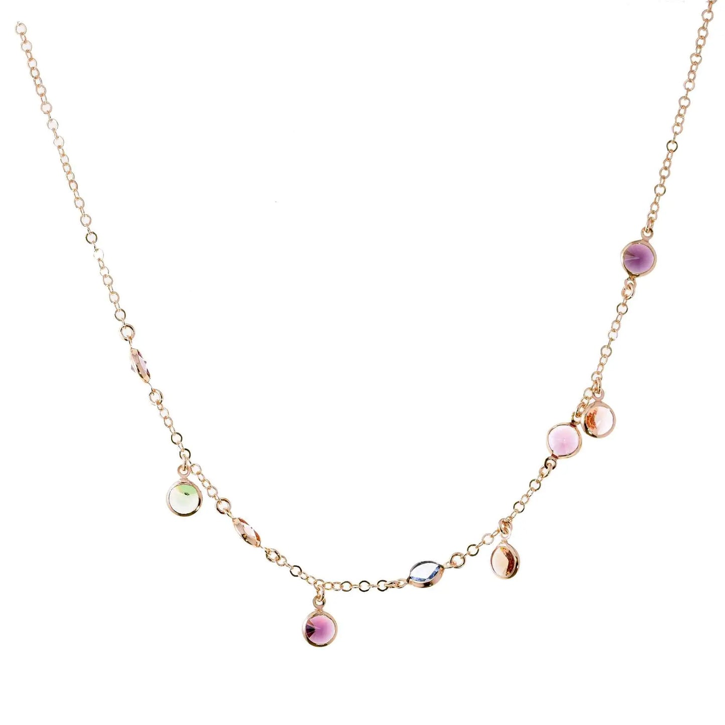 Girocollo Jordan in Argento 925 con placcatura in oro giallo e cristalli naturali multicolor a seguire e pendenti